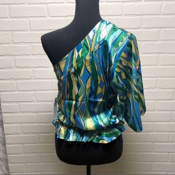 NWT Rachel Lym Couture Resort Swimwear Cover Up Crista Green One Shoulder Top - Picture 4 of 11